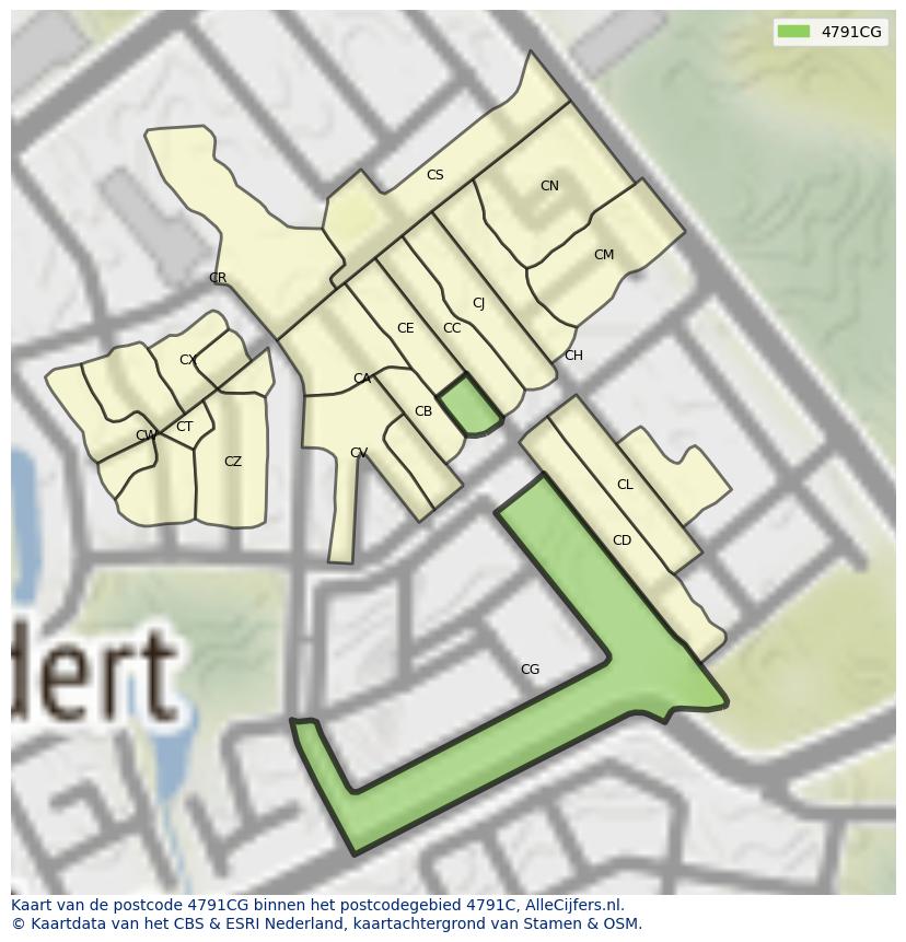 Afbeelding van het postcodegebied 4791 CG op de kaart.