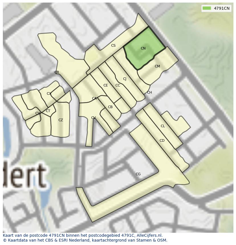 Afbeelding van het postcodegebied 4791 CN op de kaart.