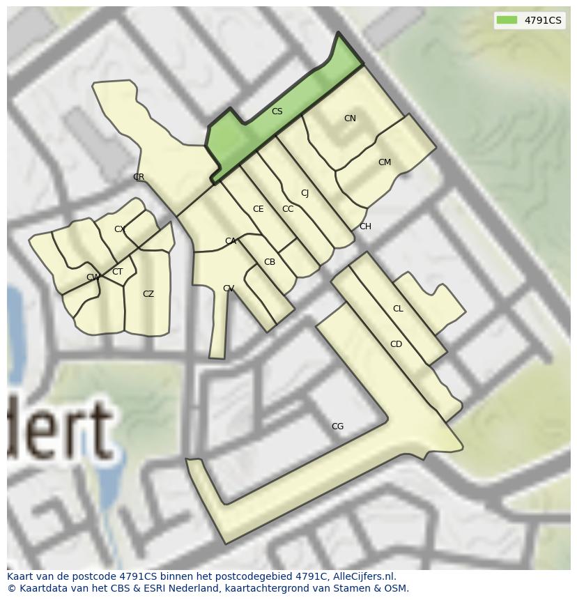 Afbeelding van het postcodegebied 4791 CS op de kaart.