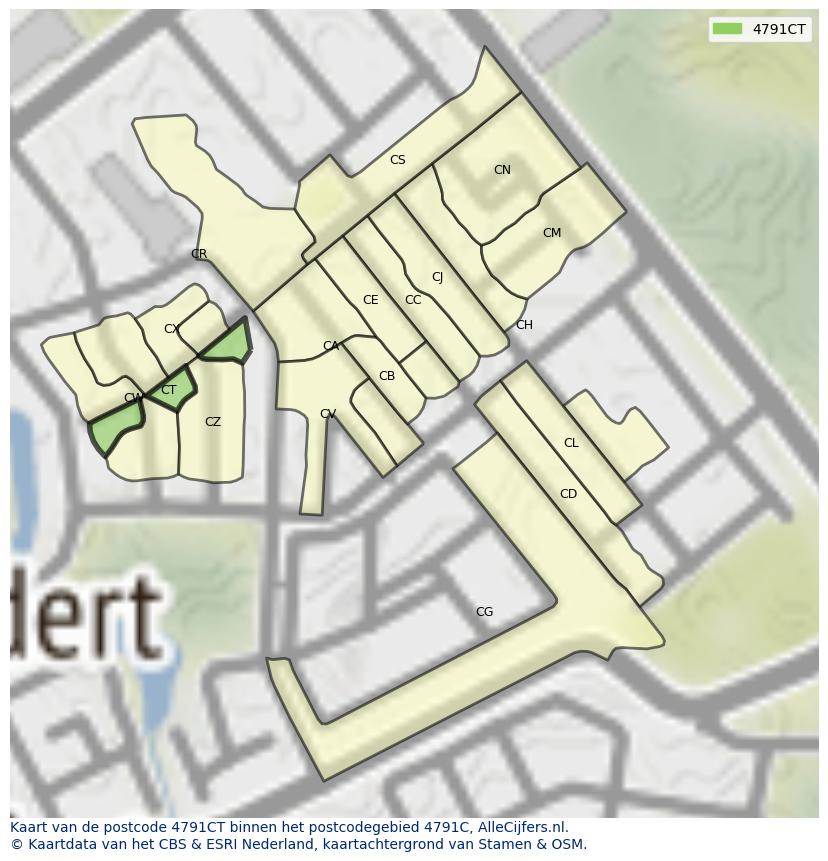 Afbeelding van het postcodegebied 4791 CT op de kaart.