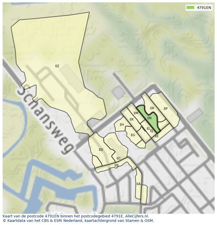 Afbeelding van het postcodegebied 4791 EN op de kaart.
