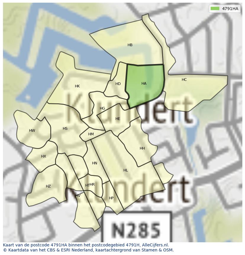 Afbeelding van het postcodegebied 4791 HA op de kaart.