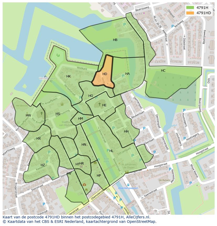 Afbeelding van het postcodegebied 4791 HD op de kaart.