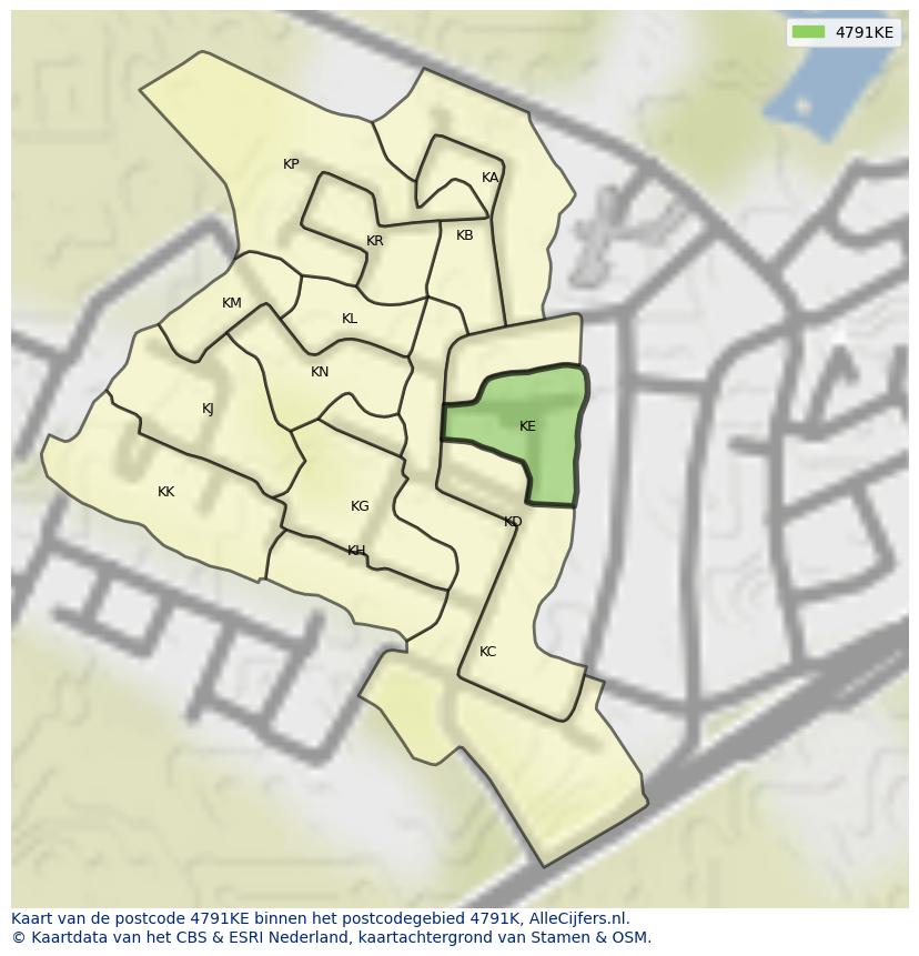 Afbeelding van het postcodegebied 4791 KE op de kaart.