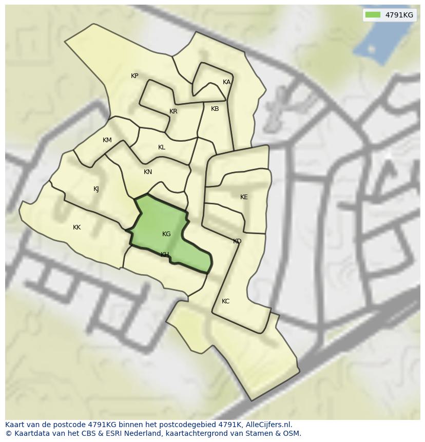 Afbeelding van het postcodegebied 4791 KG op de kaart.