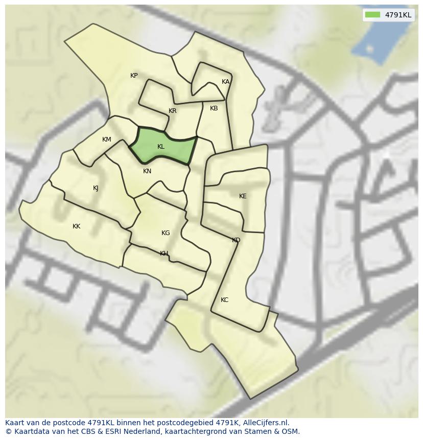 Afbeelding van het postcodegebied 4791 KL op de kaart.