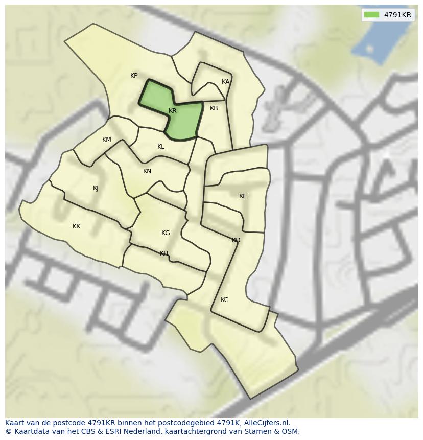 Afbeelding van het postcodegebied 4791 KR op de kaart.