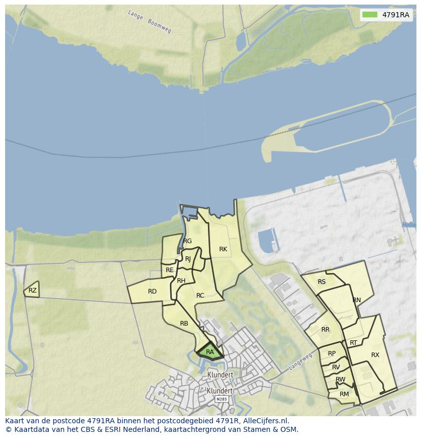 Afbeelding van het postcodegebied 4791 RA op de kaart.