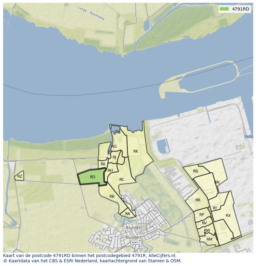 Afbeelding van het postcodegebied 4791 RD op de kaart.