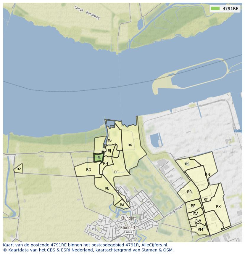 Afbeelding van het postcodegebied 4791 RE op de kaart.