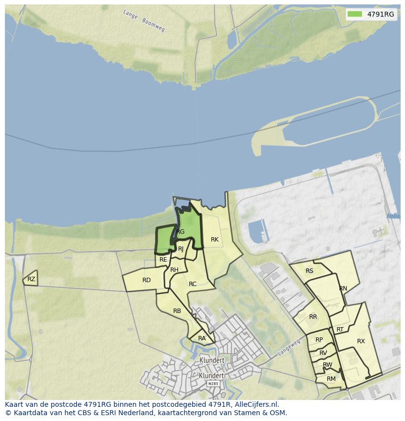 Afbeelding van het postcodegebied 4791 RG op de kaart.