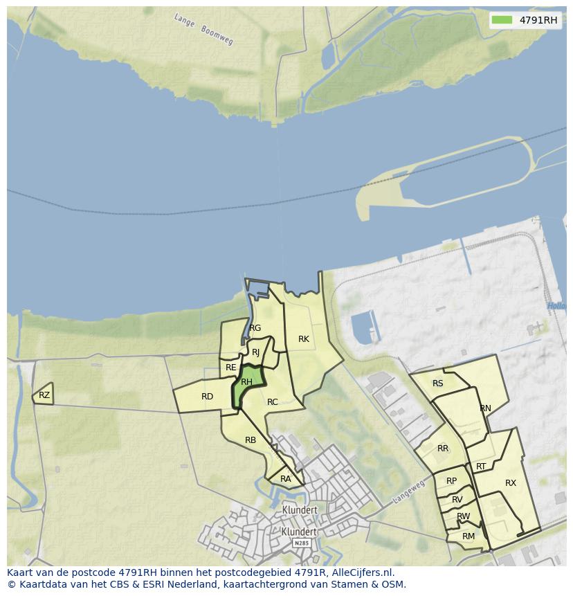 Afbeelding van het postcodegebied 4791 RH op de kaart.