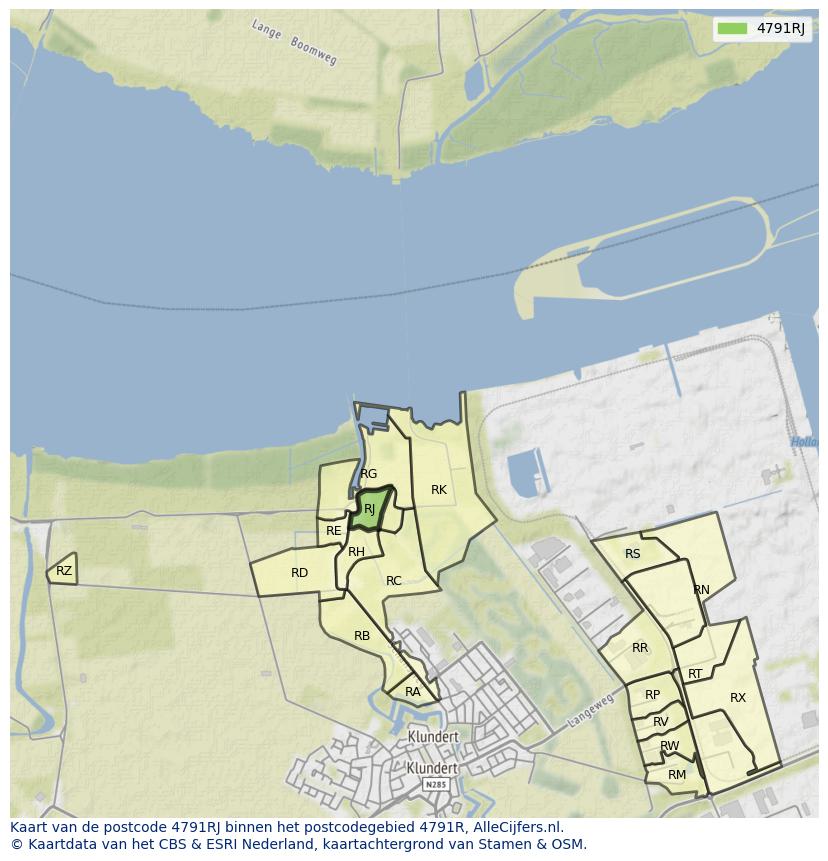 Afbeelding van het postcodegebied 4791 RJ op de kaart.