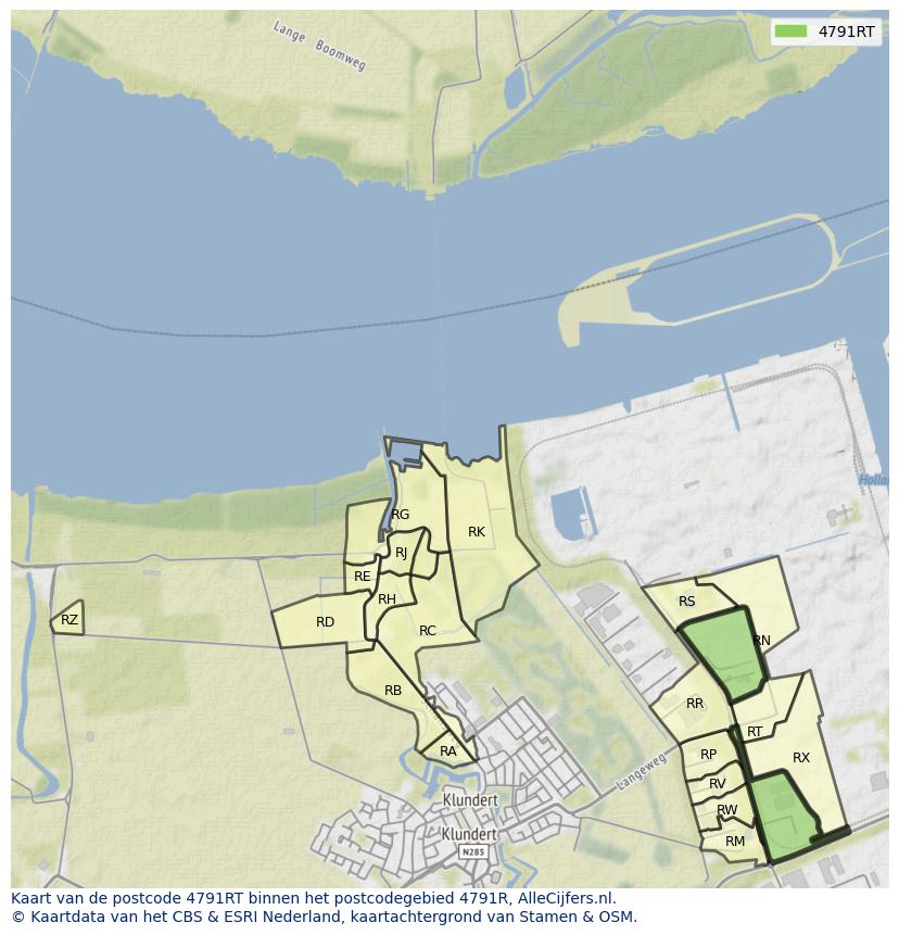 Afbeelding van het postcodegebied 4791 RT op de kaart.