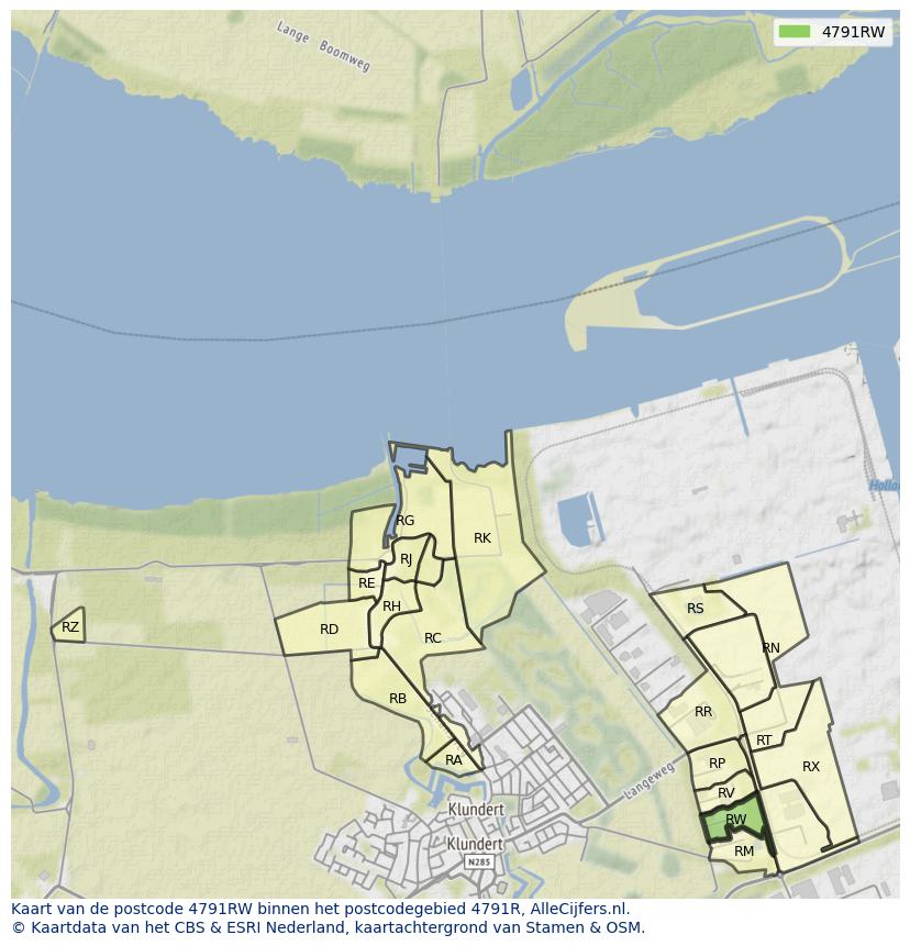 Afbeelding van het postcodegebied 4791 RW op de kaart.