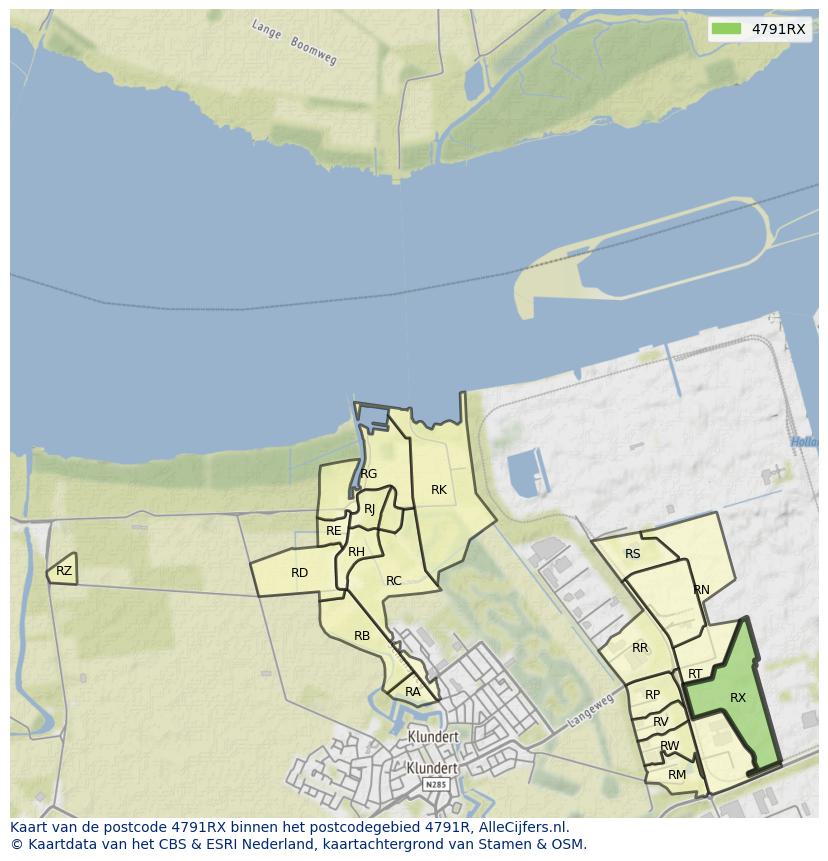 Afbeelding van het postcodegebied 4791 RX op de kaart.