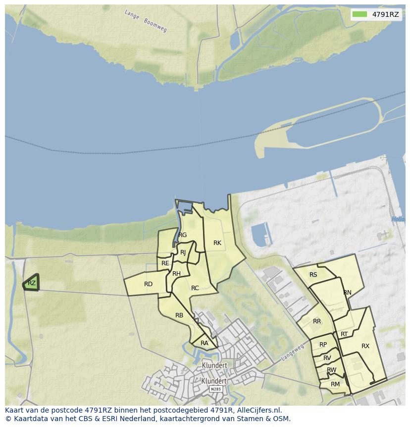 Afbeelding van het postcodegebied 4791 RZ op de kaart.