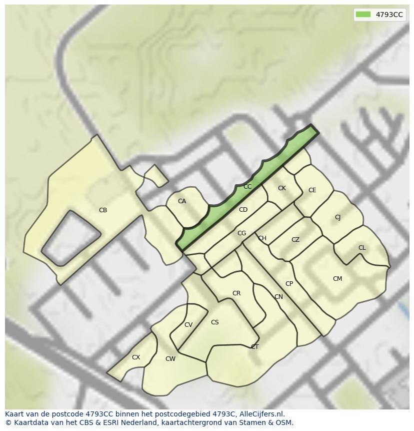 Afbeelding van het postcodegebied 4793 CC op de kaart.