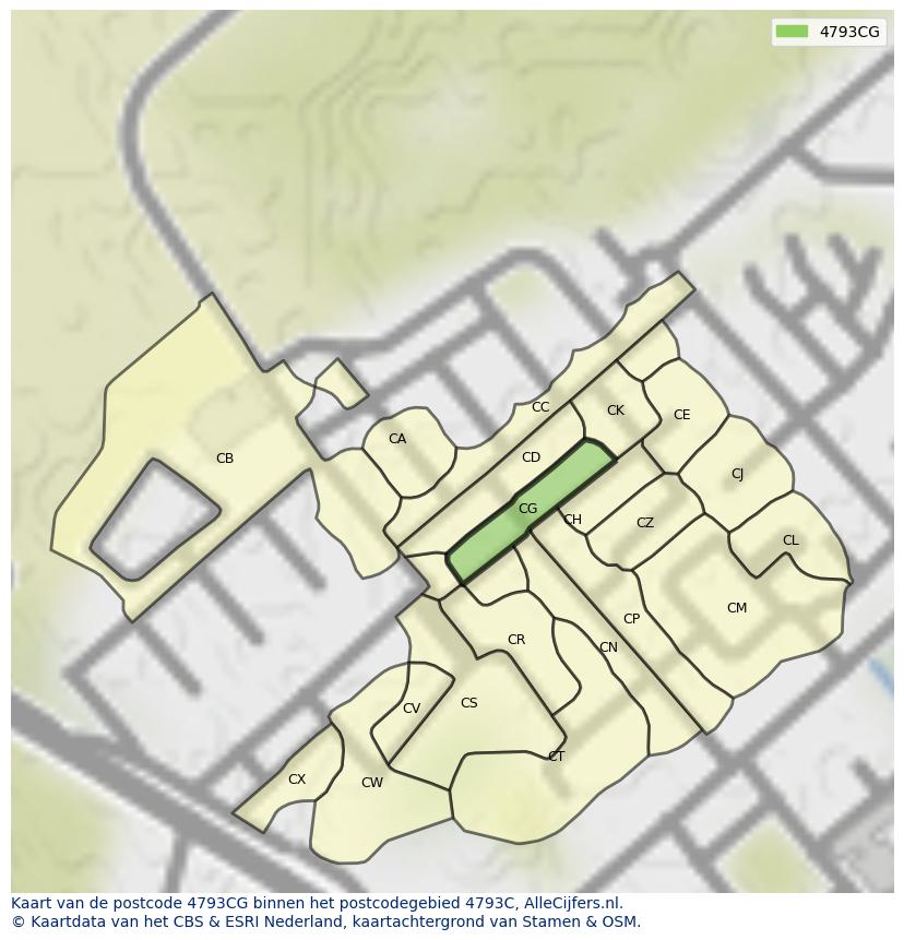 Afbeelding van het postcodegebied 4793 CG op de kaart.