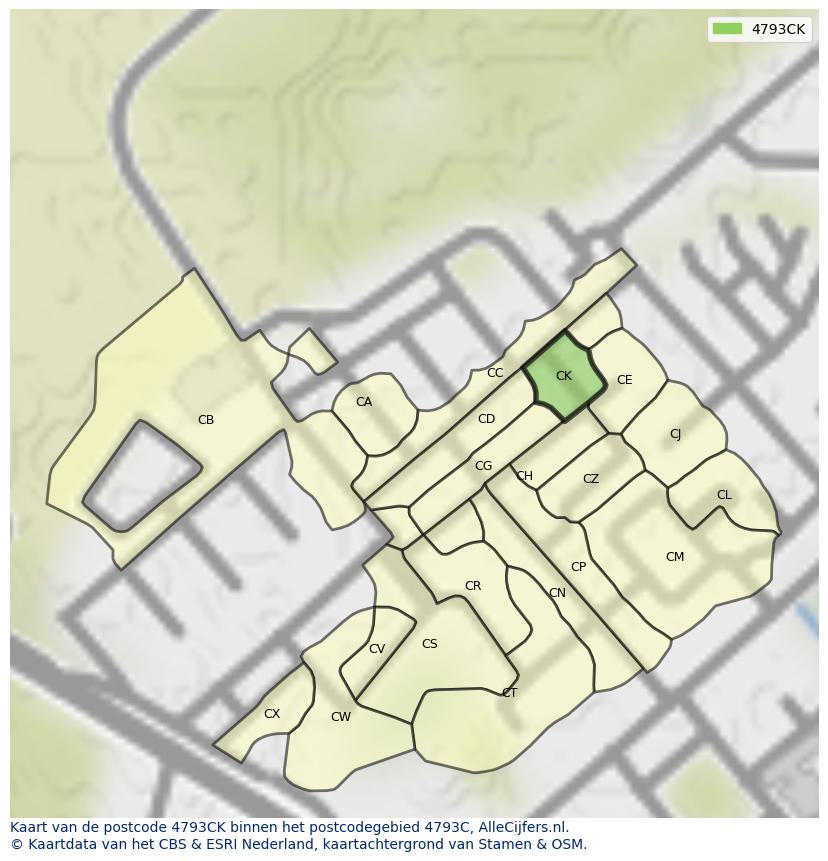 Afbeelding van het postcodegebied 4793 CK op de kaart.