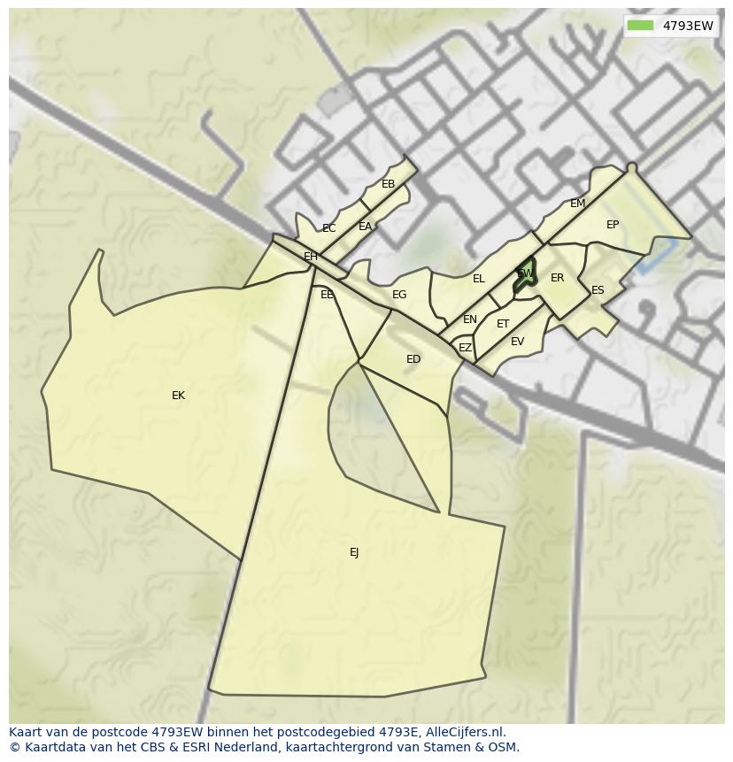 Afbeelding van het postcodegebied 4793 EW op de kaart.