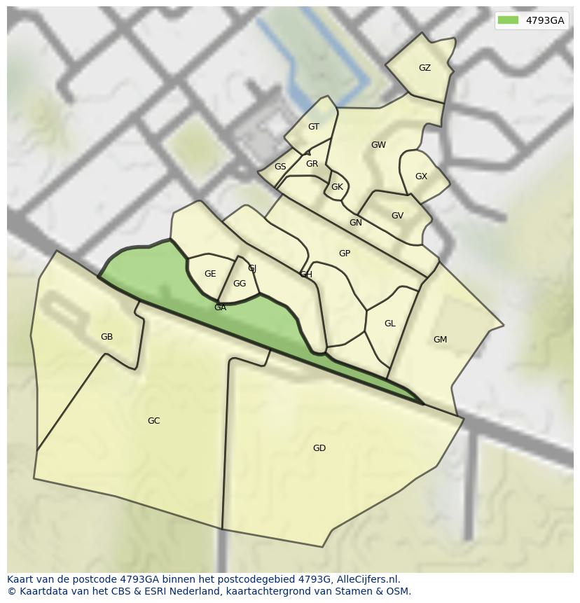 Afbeelding van het postcodegebied 4793 GA op de kaart.