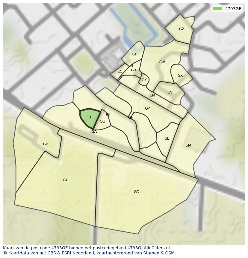 Afbeelding van het postcodegebied 4793 GE op de kaart.