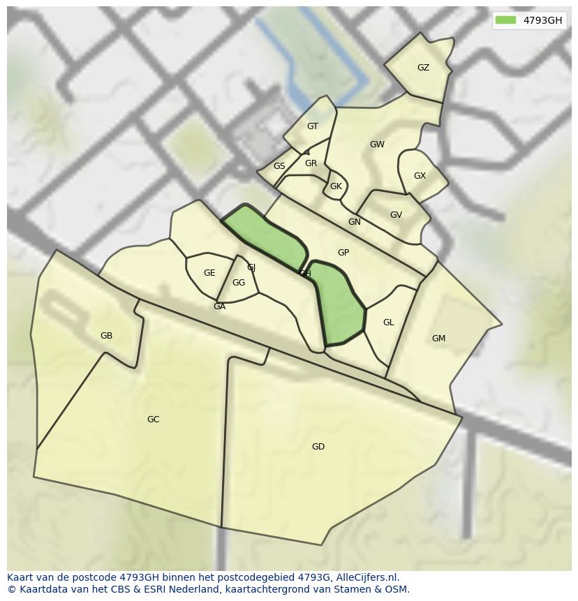 Afbeelding van het postcodegebied 4793 GH op de kaart.