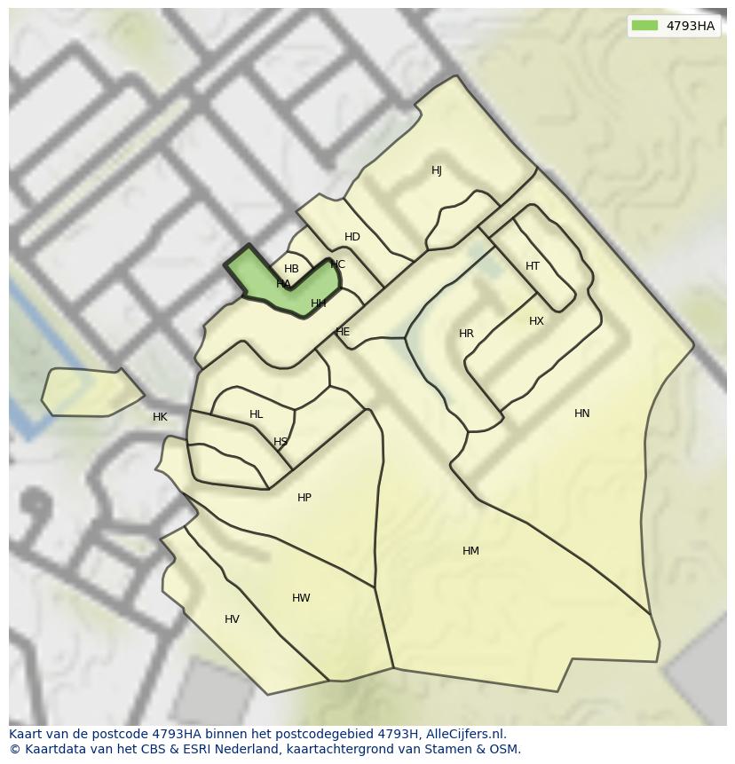 Afbeelding van het postcodegebied 4793 HA op de kaart.