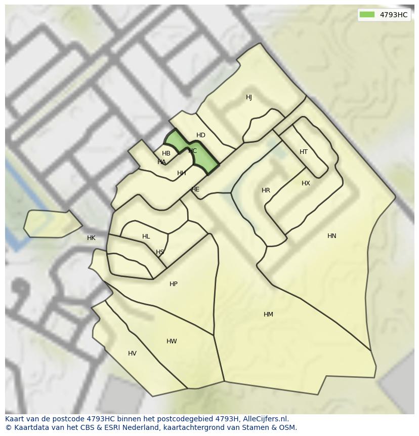 Afbeelding van het postcodegebied 4793 HC op de kaart.