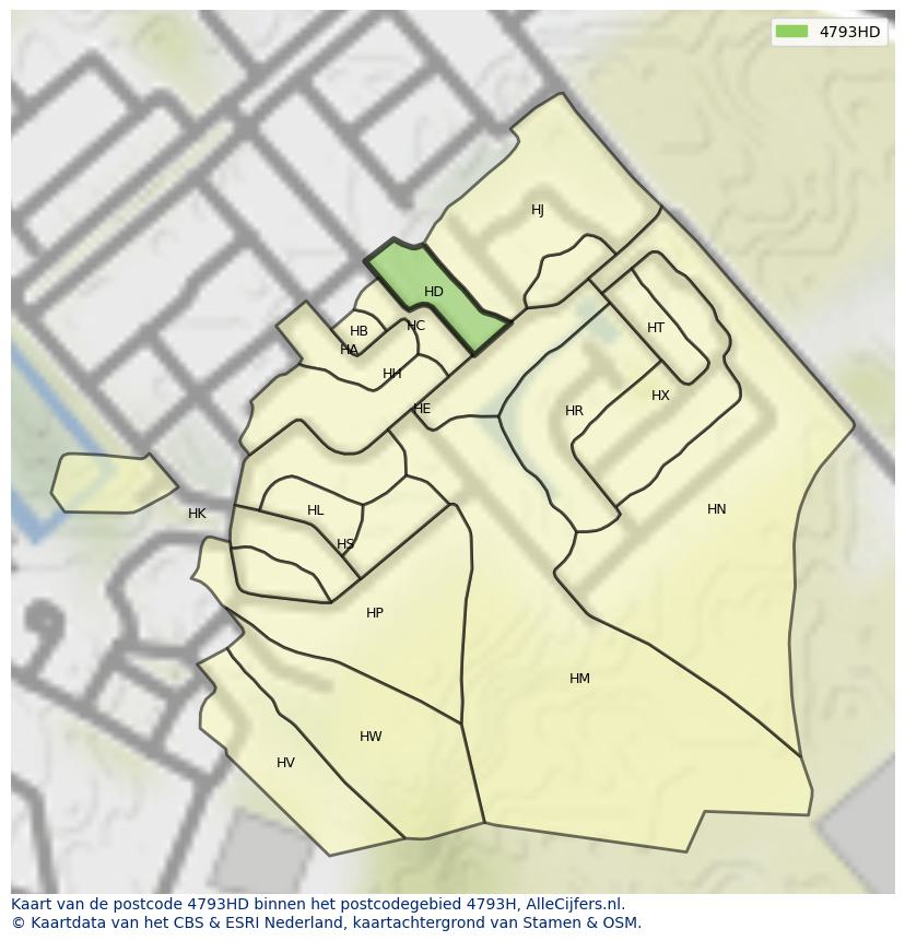 Afbeelding van het postcodegebied 4793 HD op de kaart.