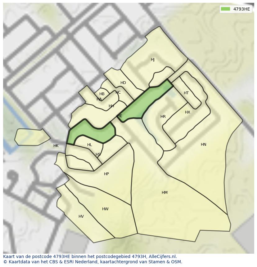 Afbeelding van het postcodegebied 4793 HE op de kaart.