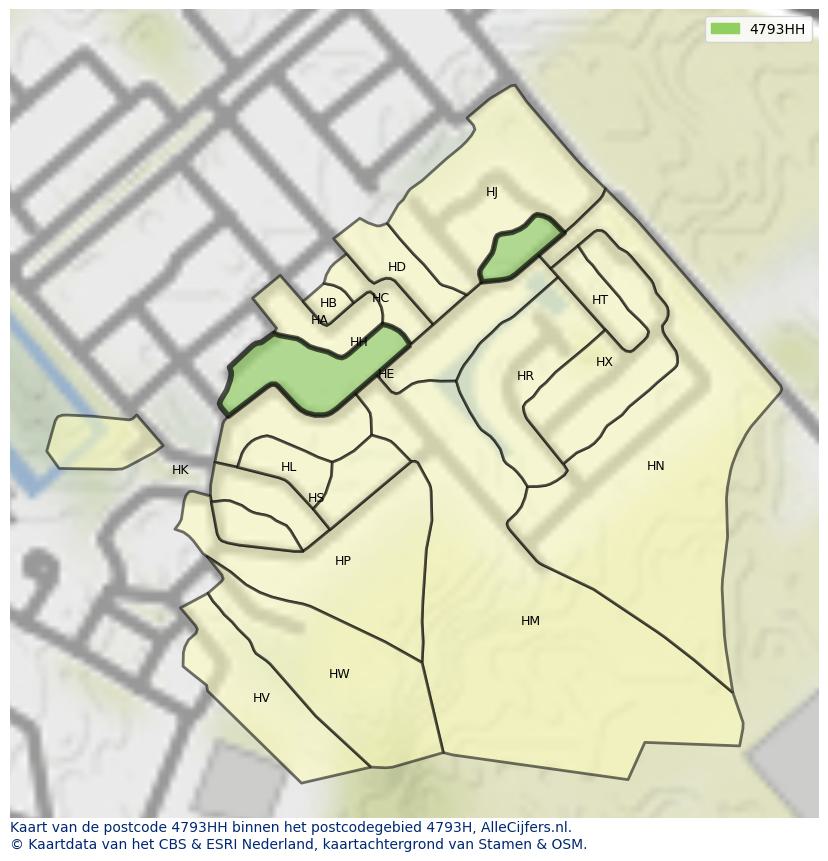 Afbeelding van het postcodegebied 4793 HH op de kaart.