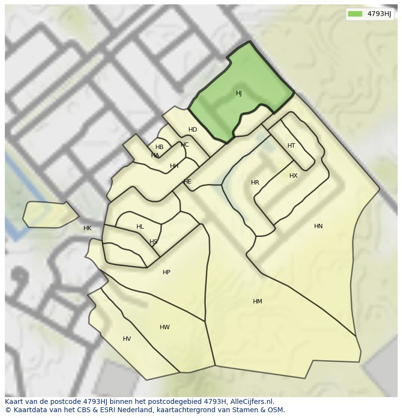 Afbeelding van het postcodegebied 4793 HJ op de kaart.