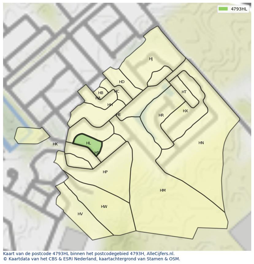 Afbeelding van het postcodegebied 4793 HL op de kaart.