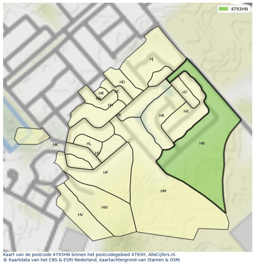 Afbeelding van het postcodegebied 4793 HN op de kaart.