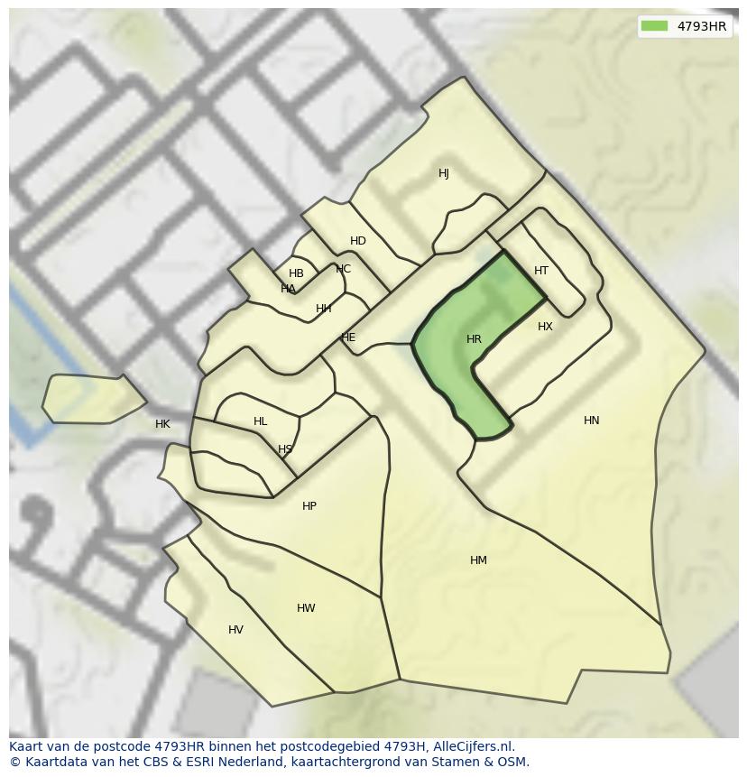 Afbeelding van het postcodegebied 4793 HR op de kaart.