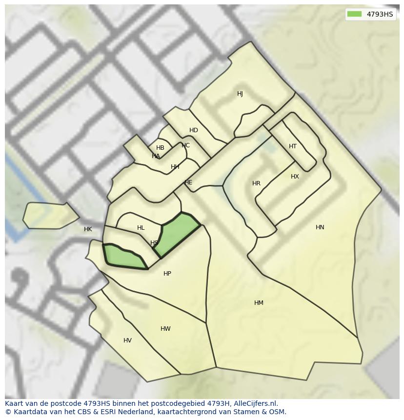 Afbeelding van het postcodegebied 4793 HS op de kaart.