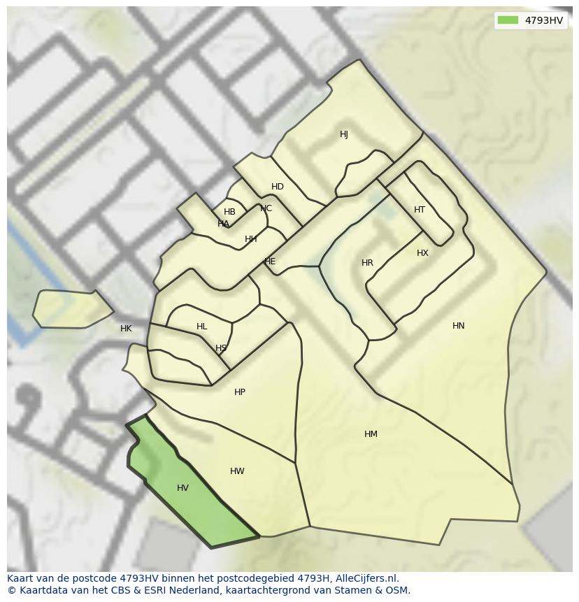 Afbeelding van het postcodegebied 4793 HV op de kaart.