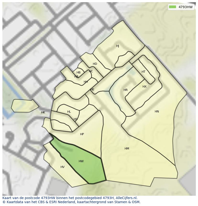 Afbeelding van het postcodegebied 4793 HW op de kaart.
