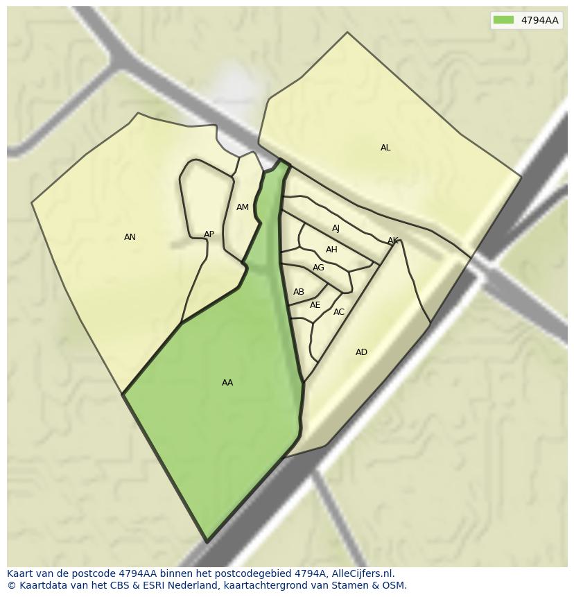 Afbeelding van het postcodegebied 4794 AA op de kaart.