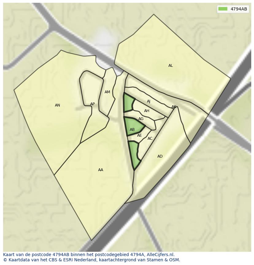 Afbeelding van het postcodegebied 4794 AB op de kaart.