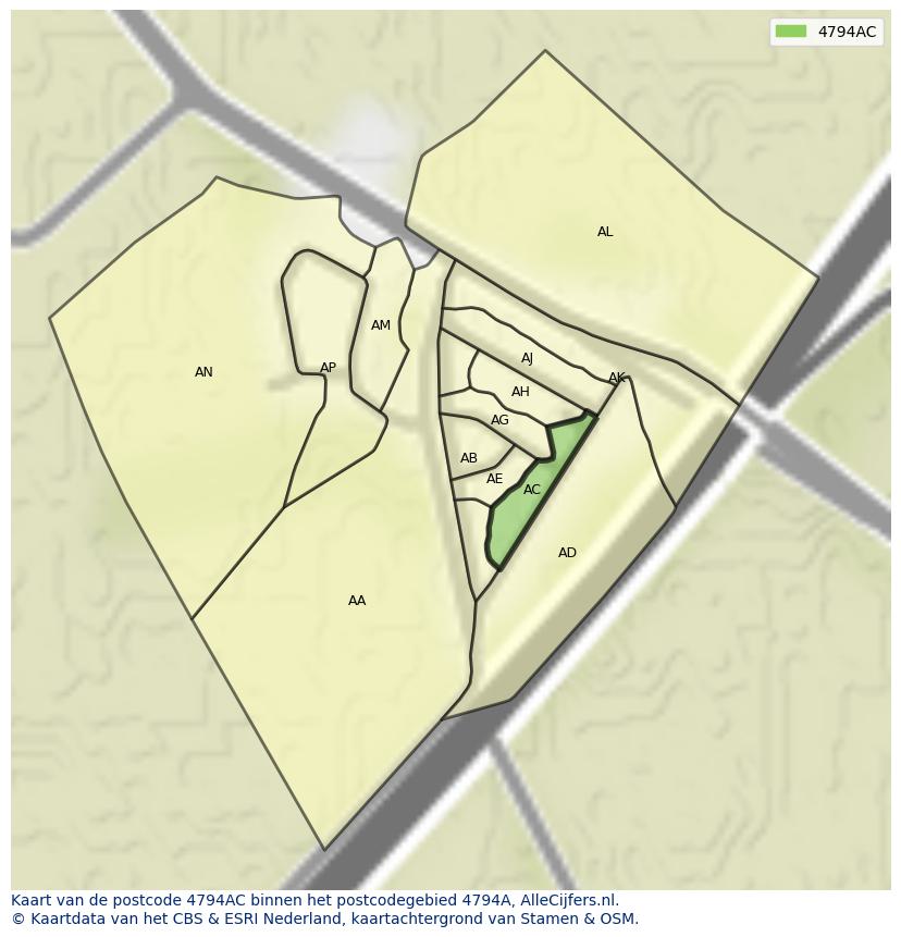 Afbeelding van het postcodegebied 4794 AC op de kaart.