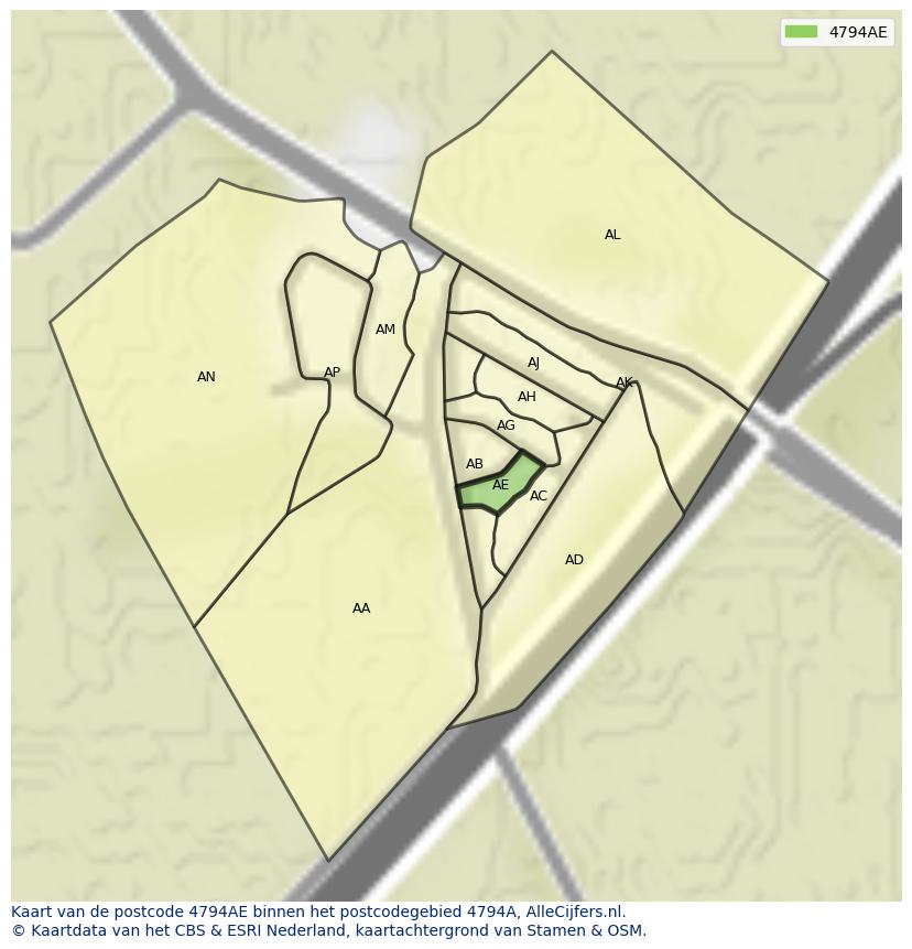 Afbeelding van het postcodegebied 4794 AE op de kaart.