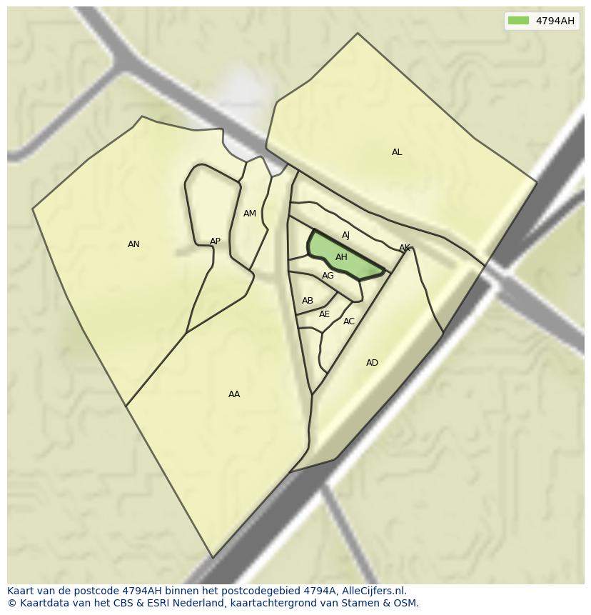 Afbeelding van het postcodegebied 4794 AH op de kaart.