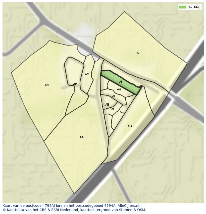 Afbeelding van het postcodegebied 4794 AJ op de kaart.