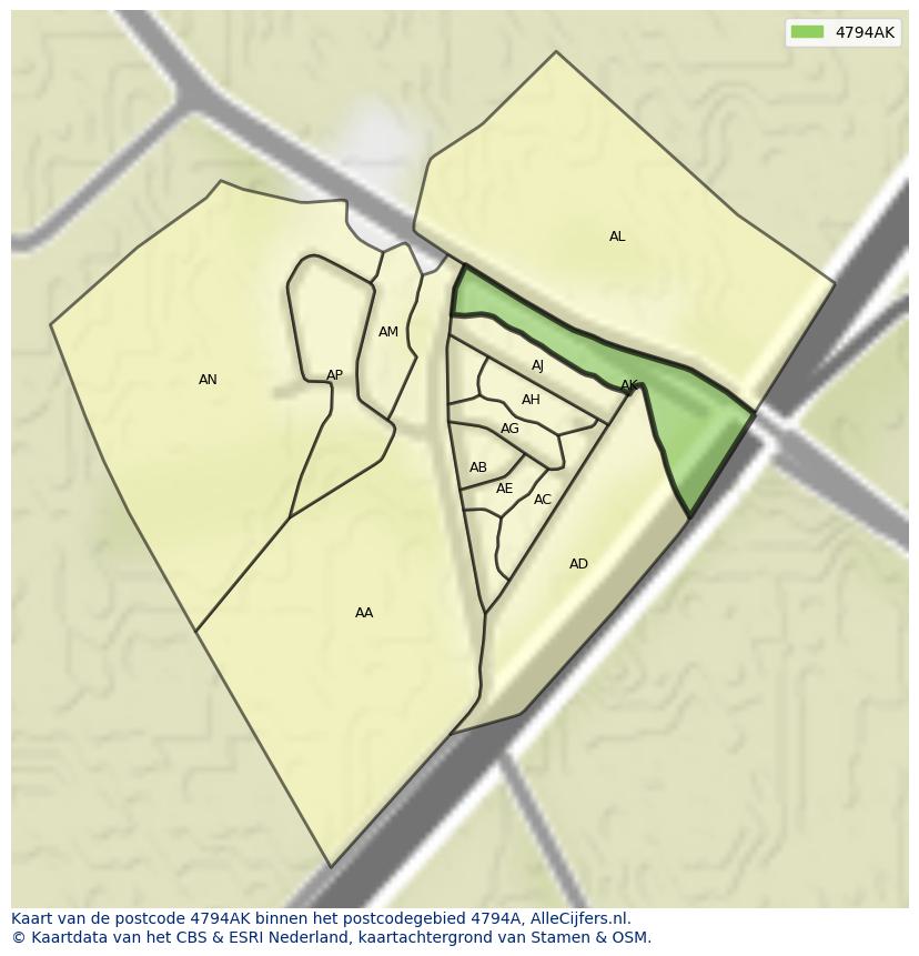Afbeelding van het postcodegebied 4794 AK op de kaart.