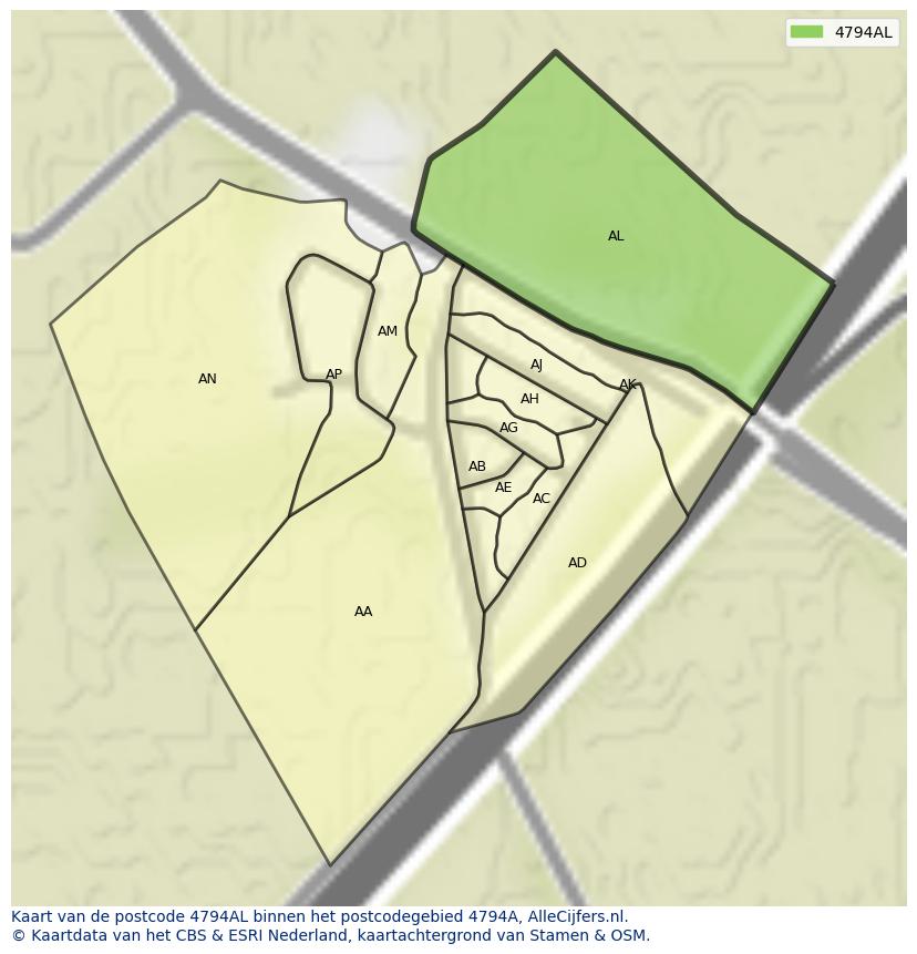 Afbeelding van het postcodegebied 4794 AL op de kaart.