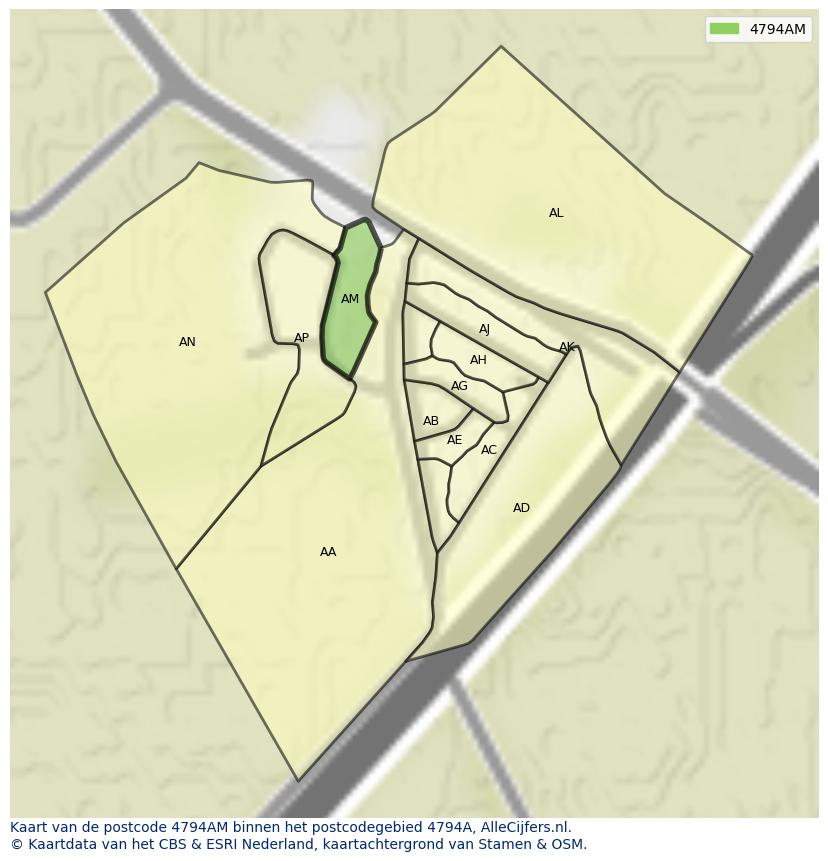 Afbeelding van het postcodegebied 4794 AM op de kaart.