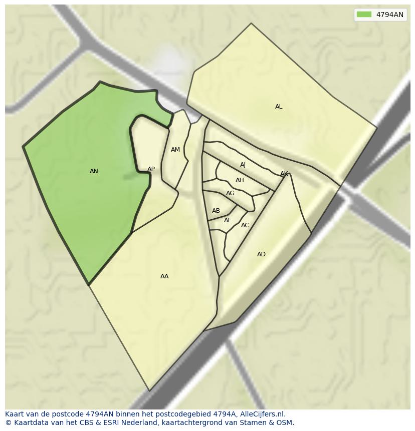 Afbeelding van het postcodegebied 4794 AN op de kaart.